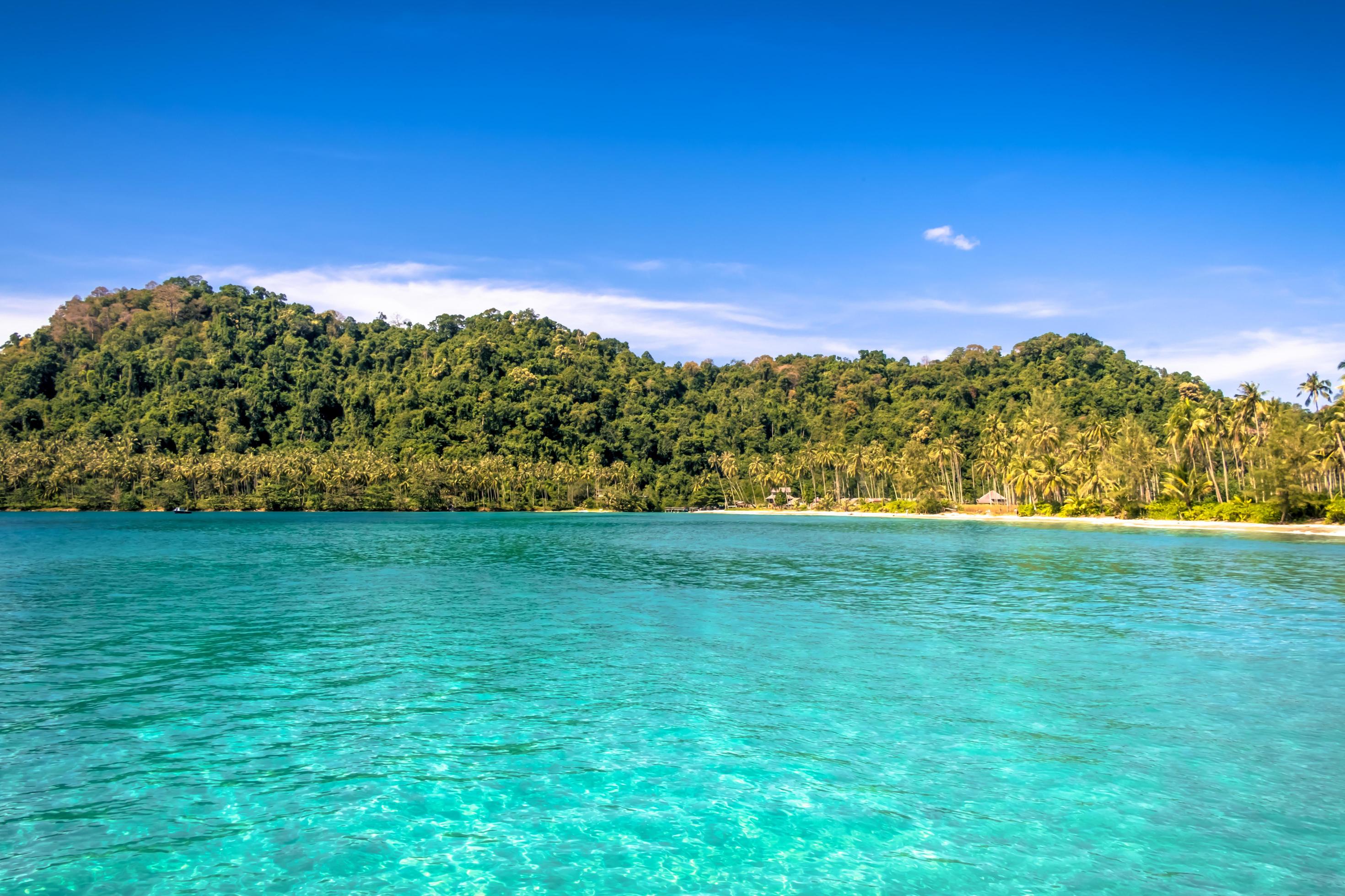 Beautiful tropical beach as summer seascape with blue sky for travel in holiday relax time,on nature background at koh kood Thailand Stock Free