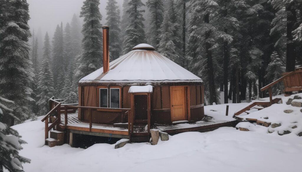 Rustic log cabin in tranquil forest, covered in winter snow generated by AI Stock Free