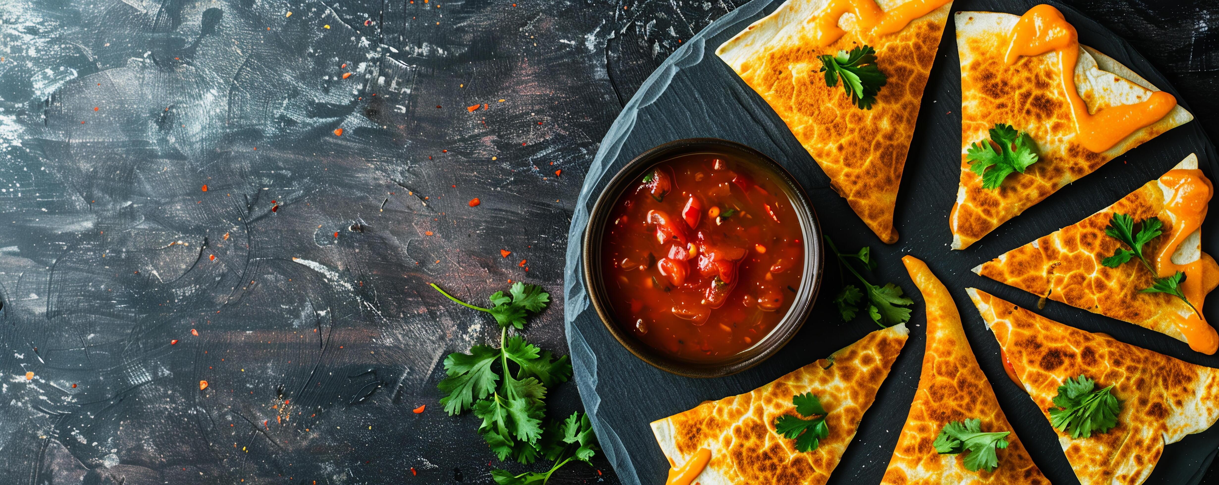 Cheesy dinosaur-shaped quesadillas with salsa for dipping. Stock Free