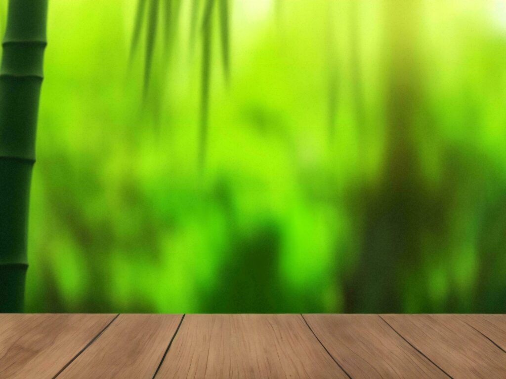 Wooden table on bamboo plant background ai generated Stock Free