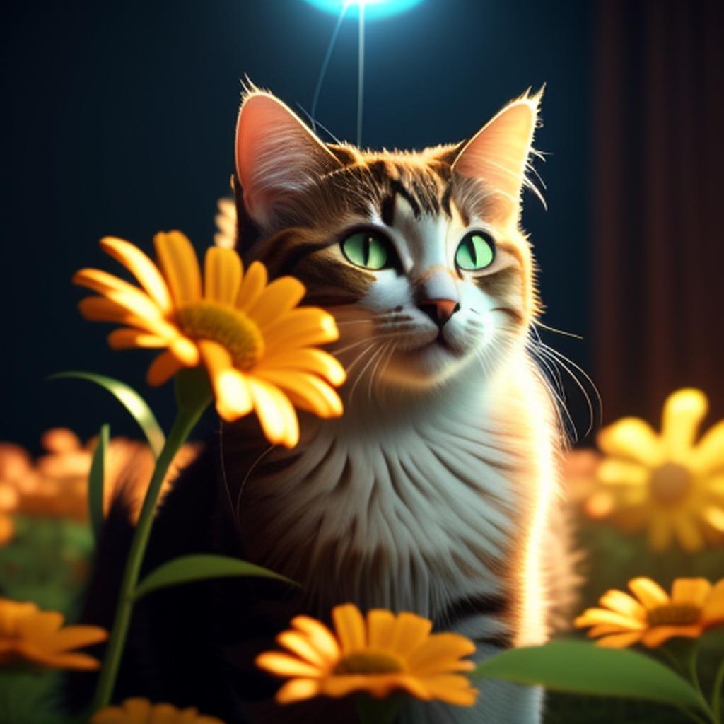 Cat,flower,sun by @mblr83 by @ai_generated