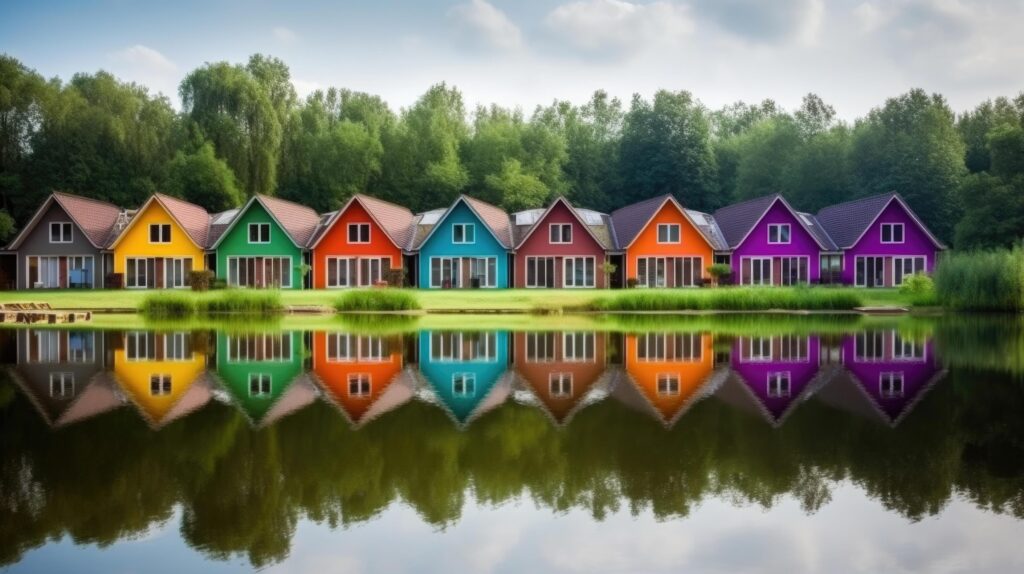 Row of colorful wooden houses. Illustration Stock Free