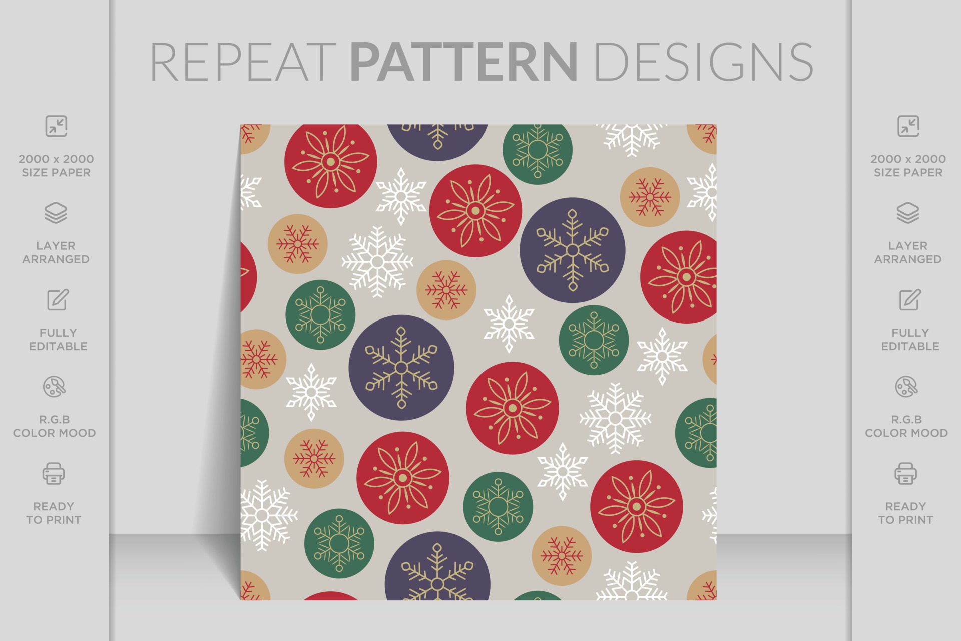 Merry Christmas seamless pattern with geometric motifs. Snowflakes with different ornaments. Free Vector