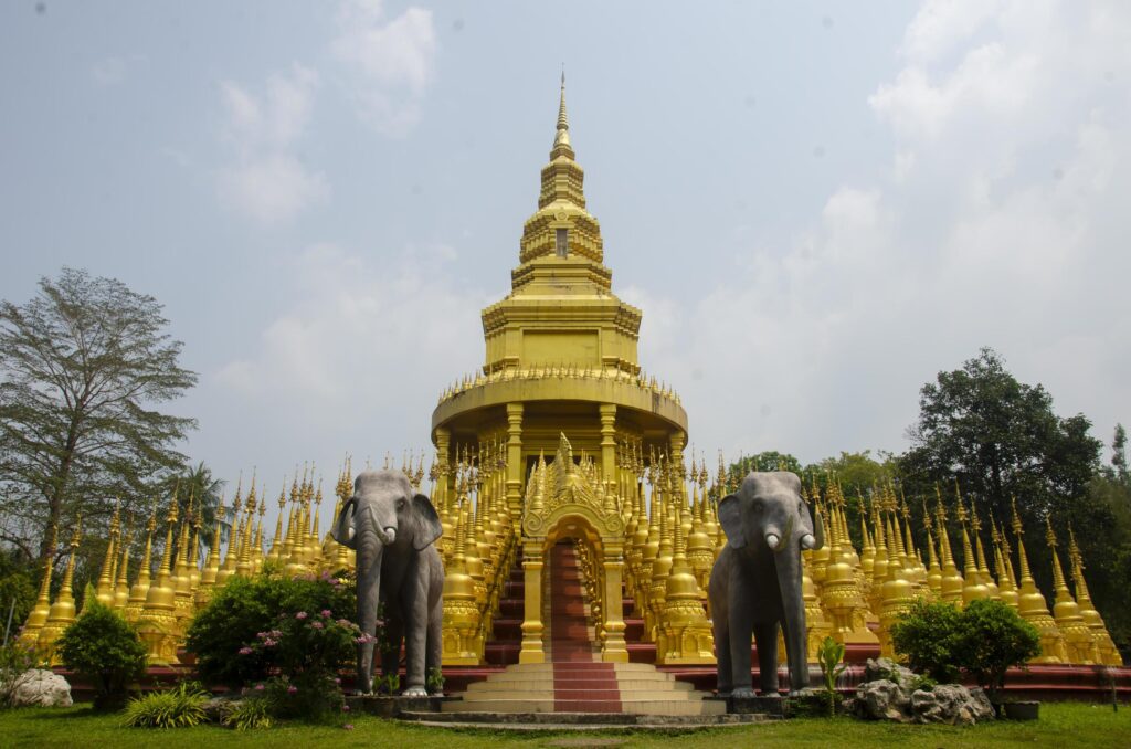 Unseen Thailand Golden top 500 pagoda at Wat pa sawang boon temple in Saraburi Province of Thailand. Stock Free