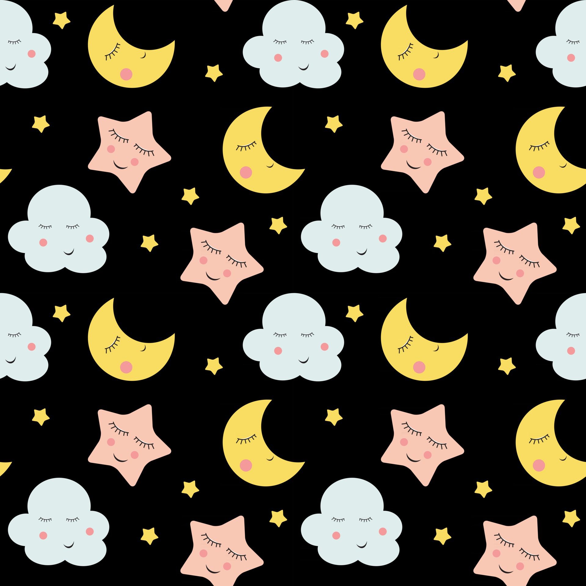 Cute Clouds, Stars and Moons Seamless Pattern Background Free Vector