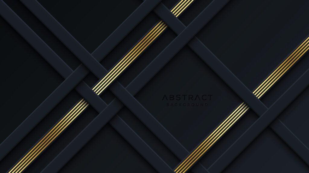 Abstract black background with diagonal golden lines Free Vector