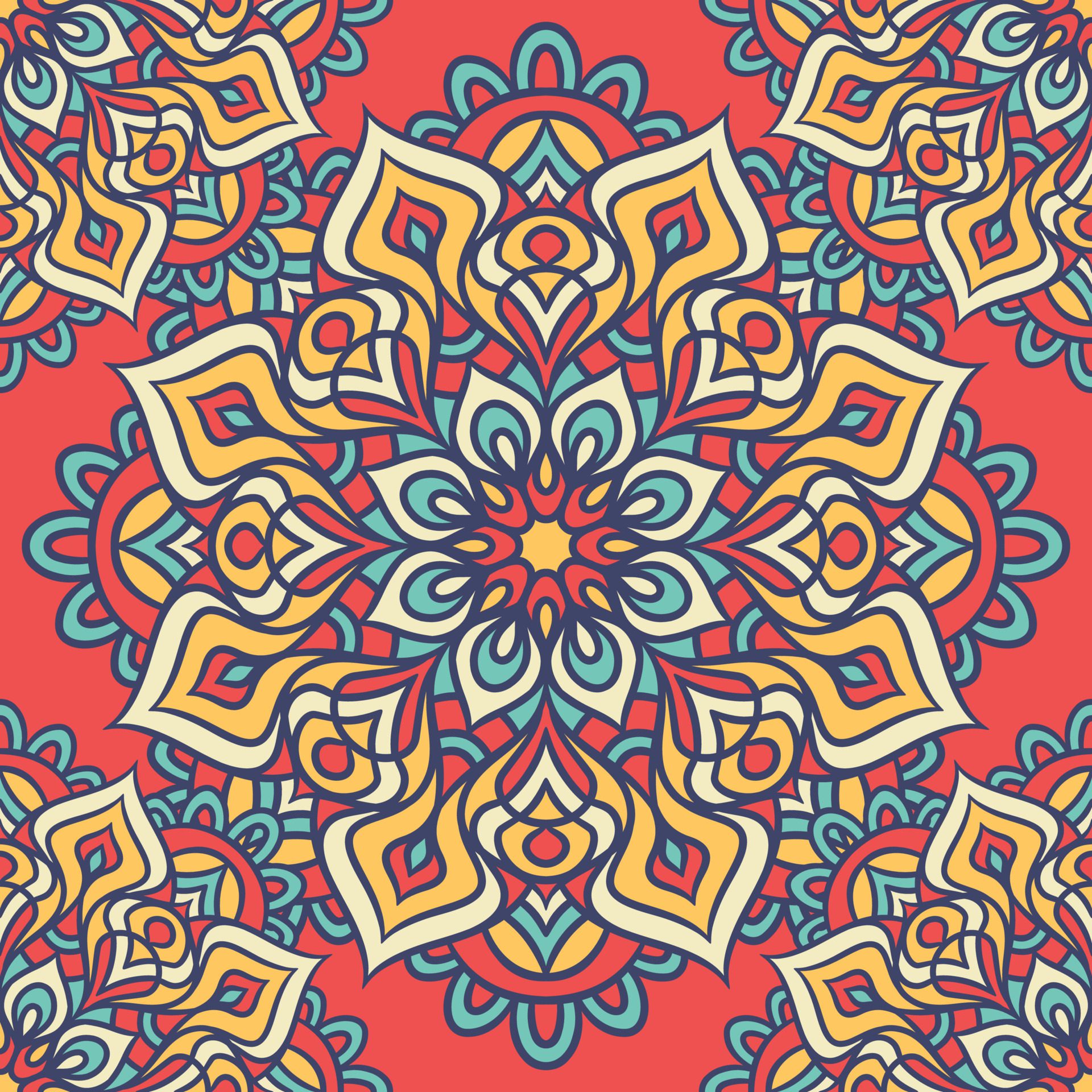 Mandala Round Ornament Seamless Pattern Free Vector