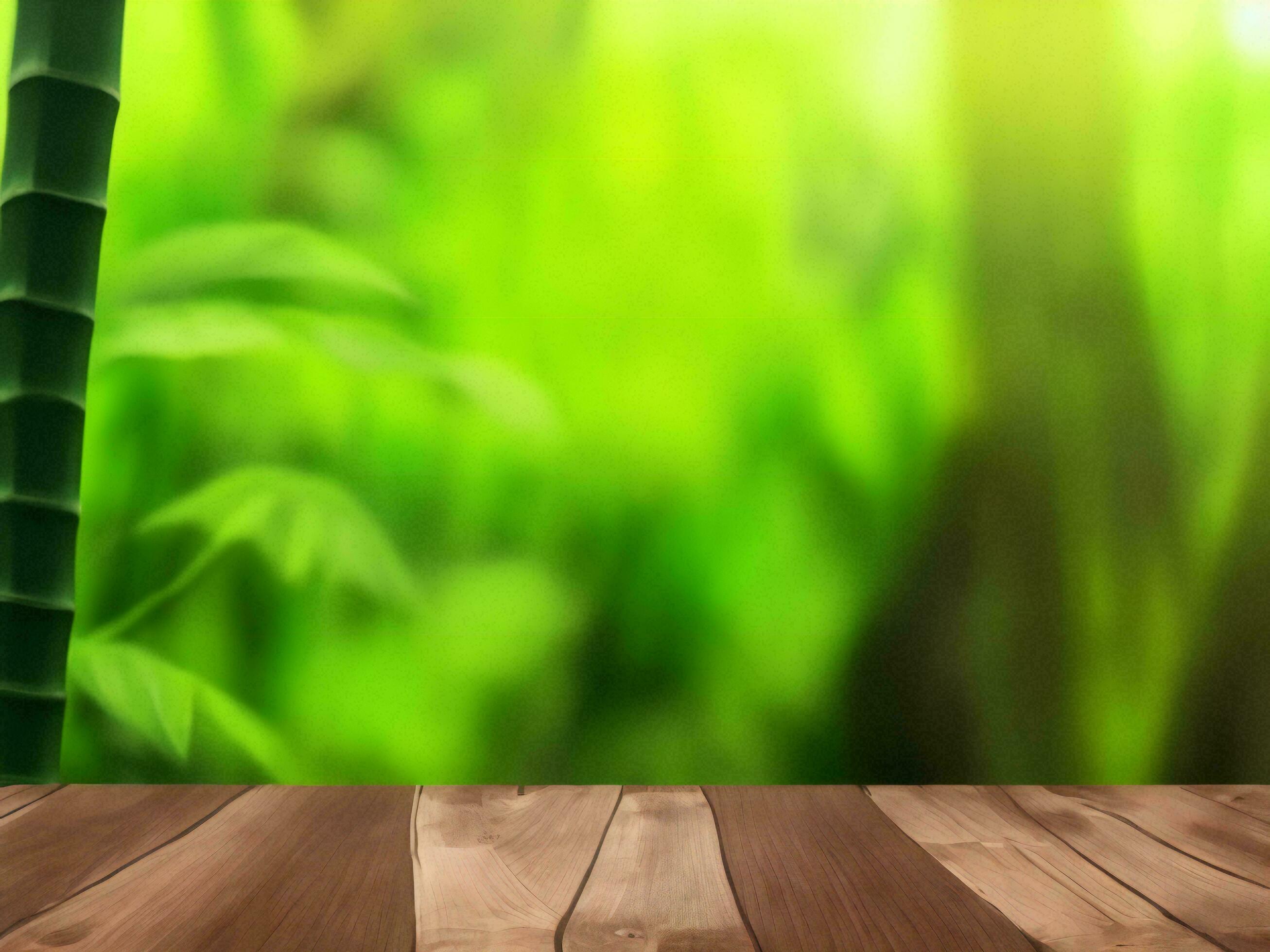 Wooden table on bamboo plant background ai generated Stock Free