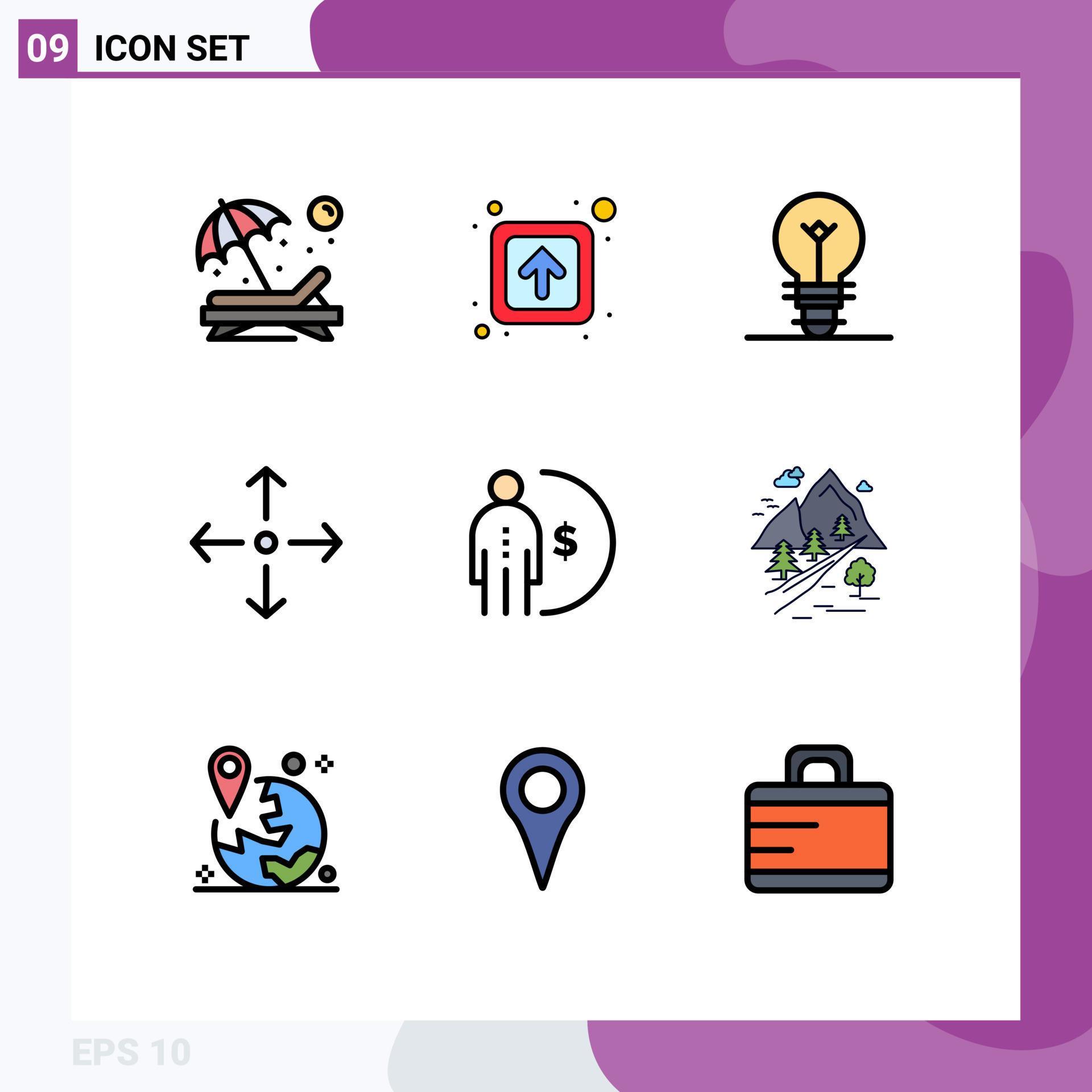 Universal Icon Symbols Group of 9 Modern Filledline Flat Colors of income business signs full screen arrow Editable Vector Design Elements Stock Free