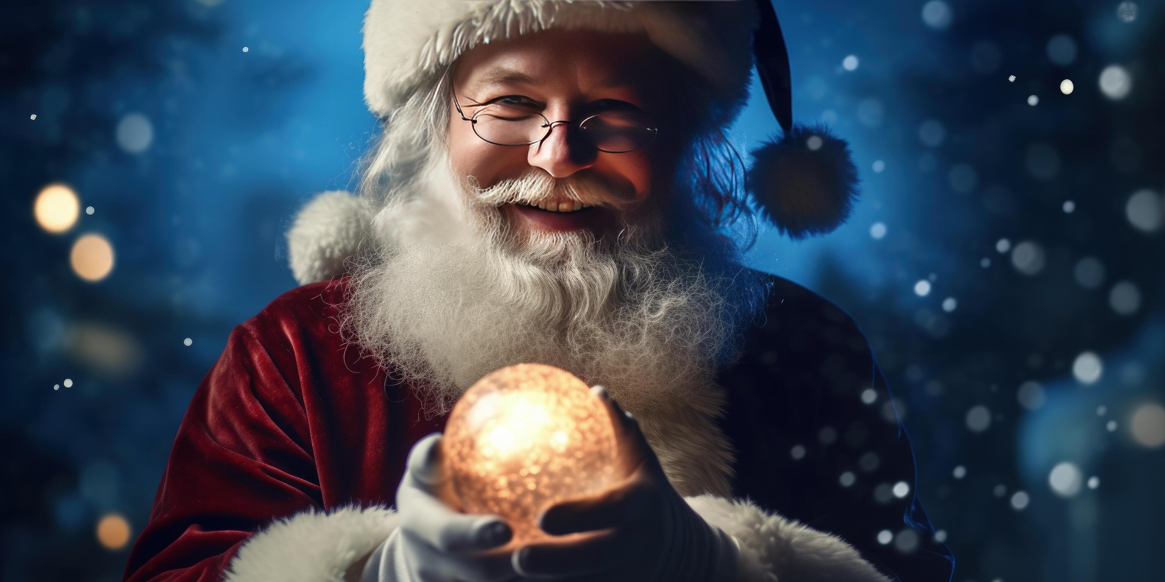 Santa Claus holding glowing christmas ball Illustration Stock Free