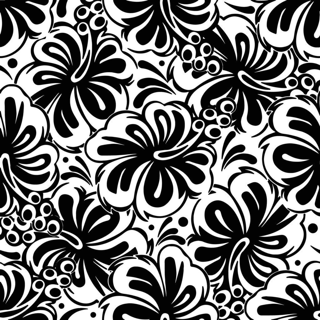 Floral Black and White Seamless Pattern Vector Flowers Background Free Vector