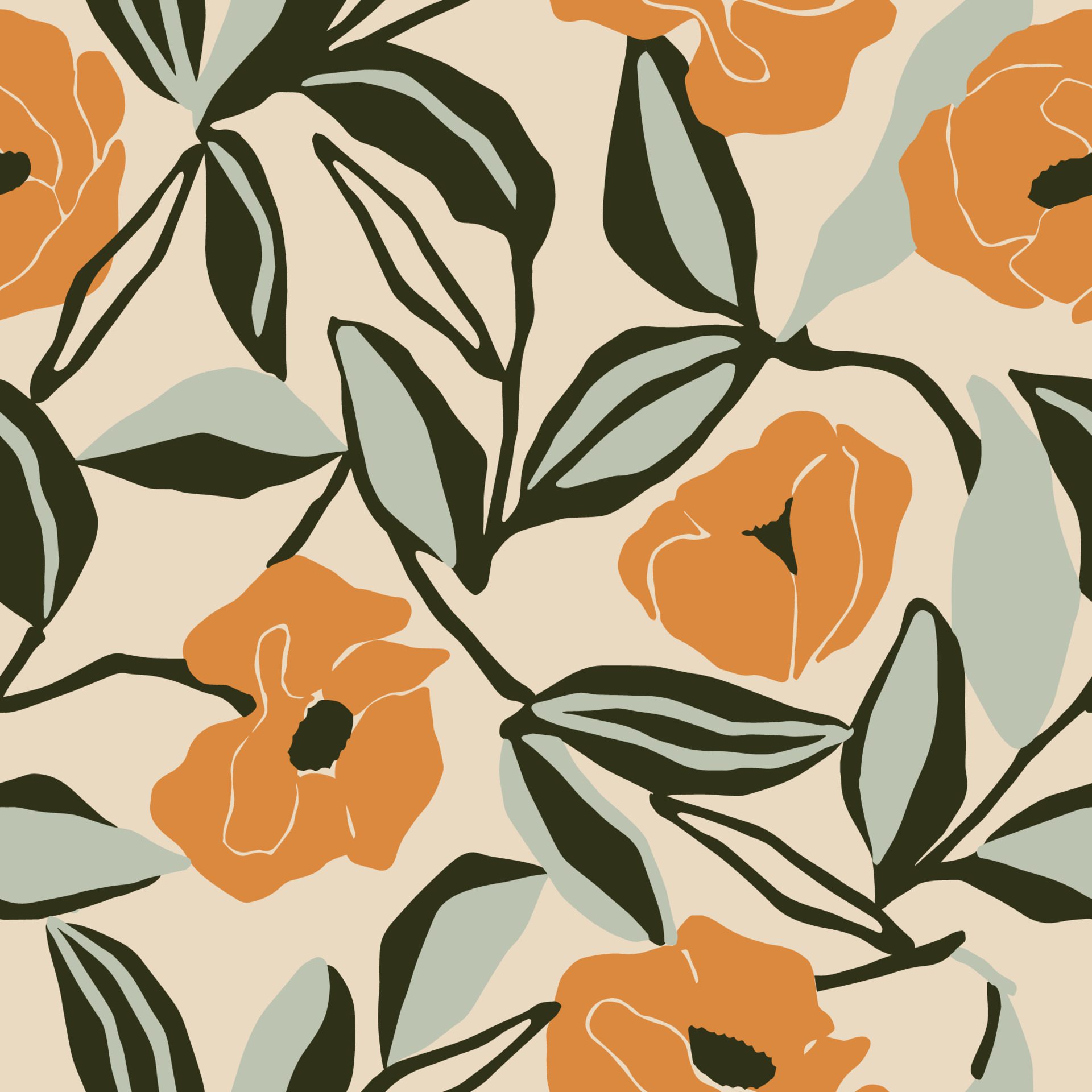 Vector flower and leaf illustration seamless repeat pattern Free Vector