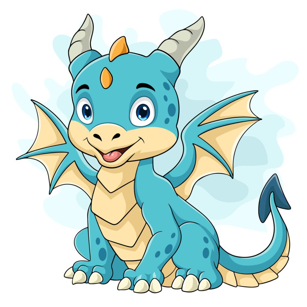 Cartoon little dragon on white background Free Vector