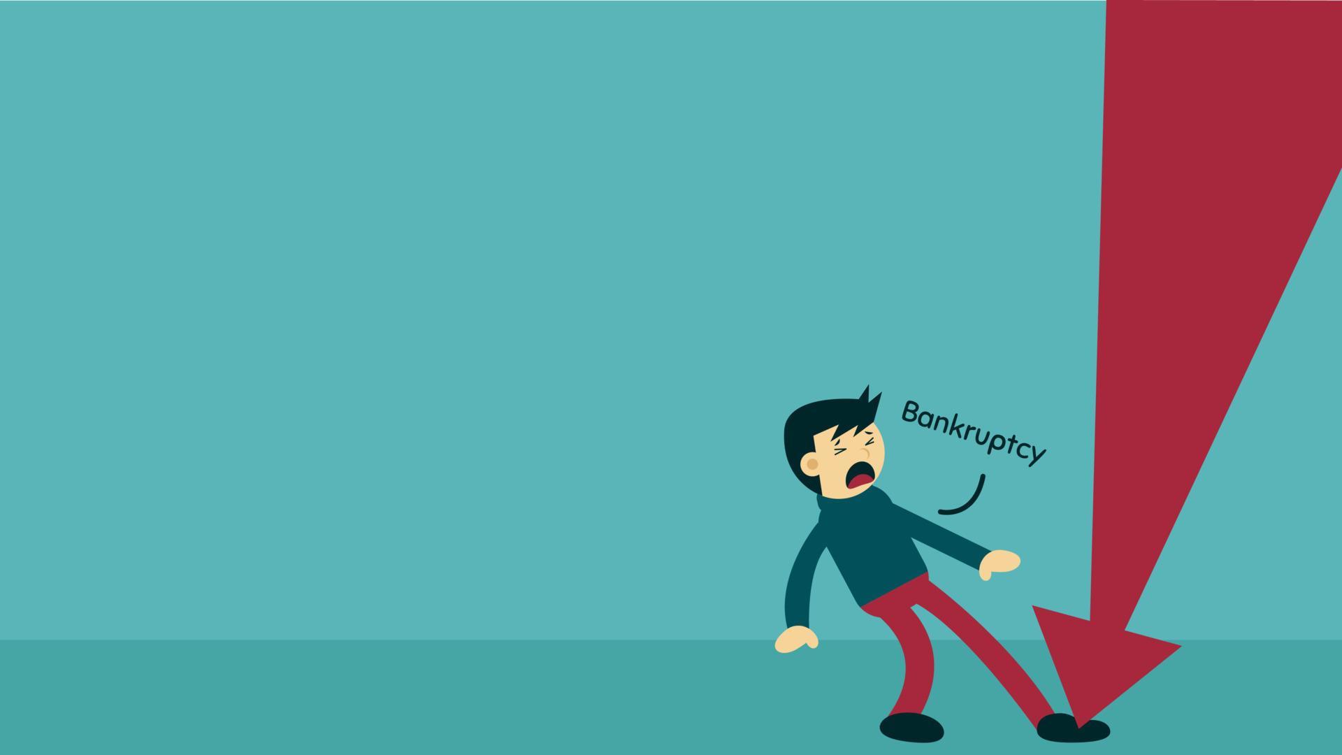 Bankruptcy in Business Illustration. The Bankrupt man was hit by arrow that fell at his feet. Stock Free