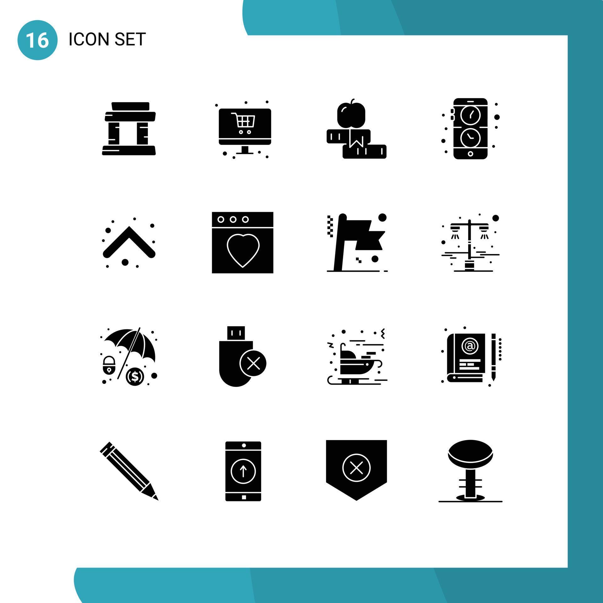 Pictogram Set of 16 Simple Solid Glyphs of arrows watch knowledge mobile app Editable Vector Design Elements Stock Free