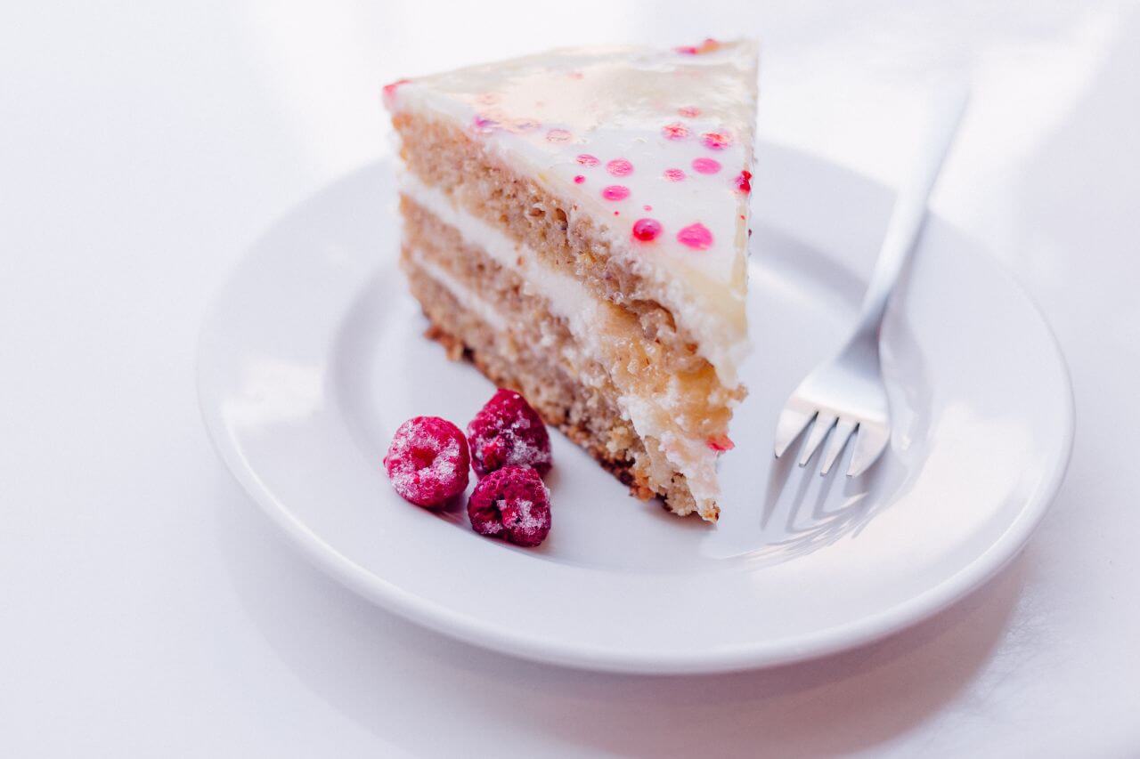 Raspberry Cake White Plate Fork Stock Free