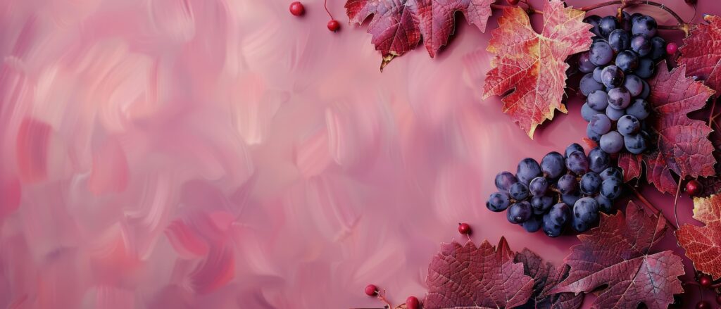 Purple Grapes and Red Leaves on a Pink Background Stock Free