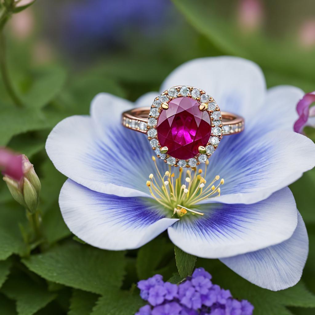 Rubystone ring, delphinium Nature by @ai_generated