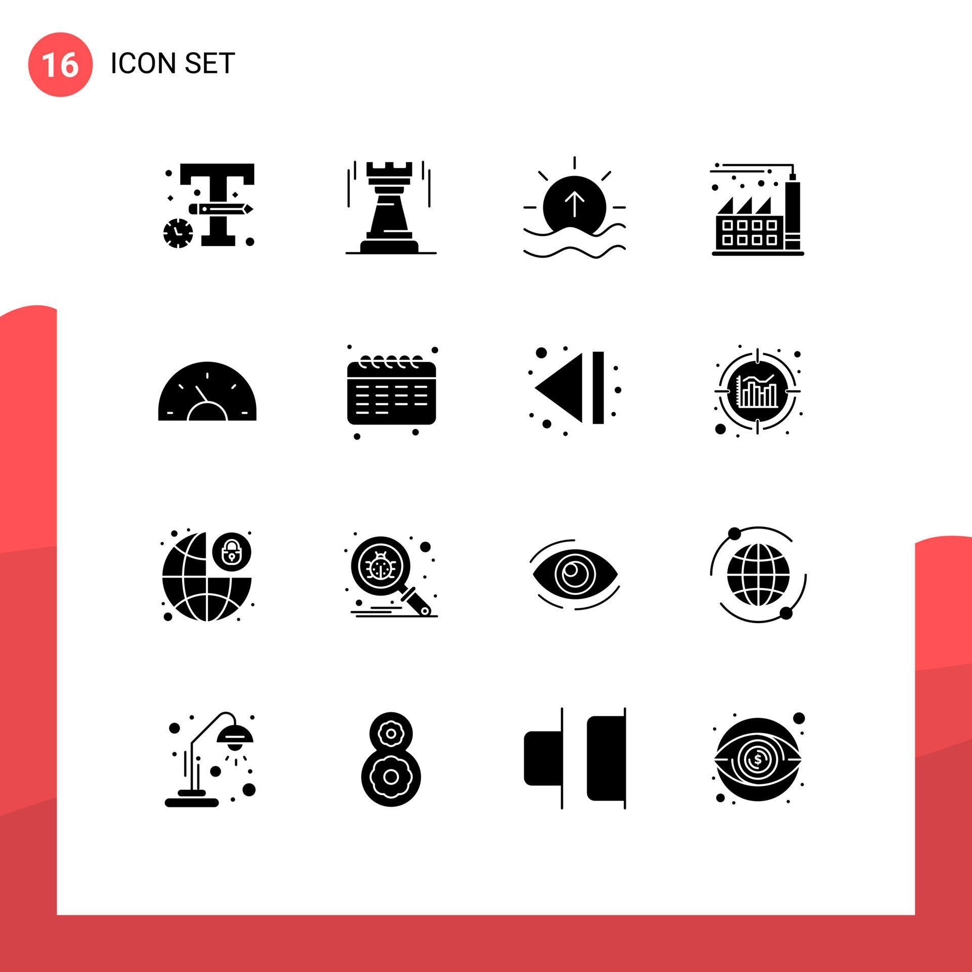 Pictogram Set of 16 Simple Solid Glyphs of arrow factory fort digital shine Editable Vector Design Elements Stock Free