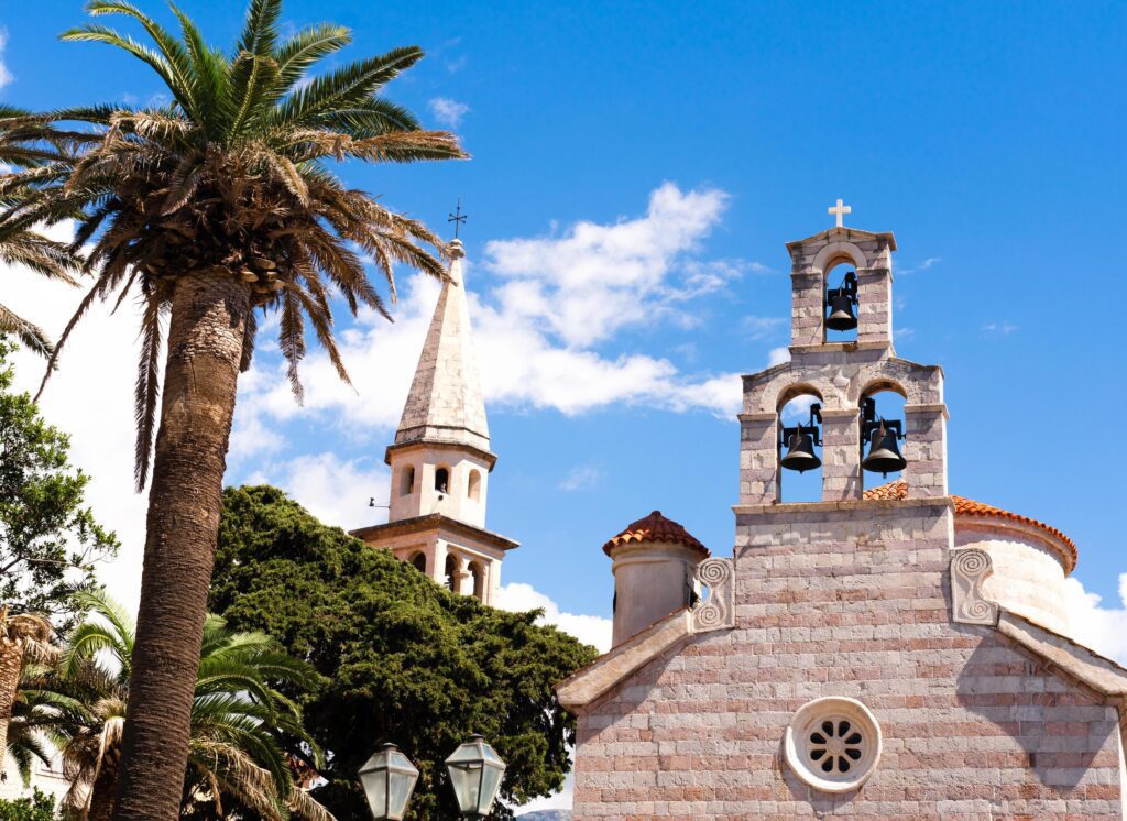 Old church with blue sky background. Budva, Montenegro. Stock Free