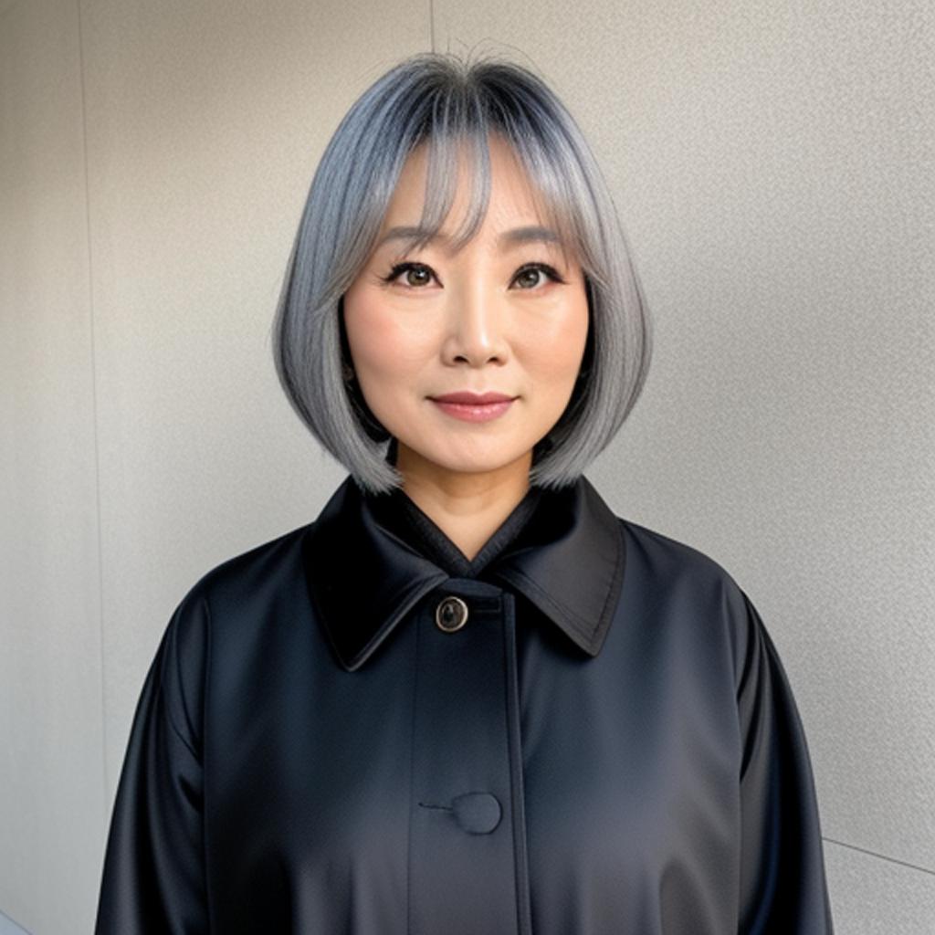 Asian lady gray hair by @ai_generated