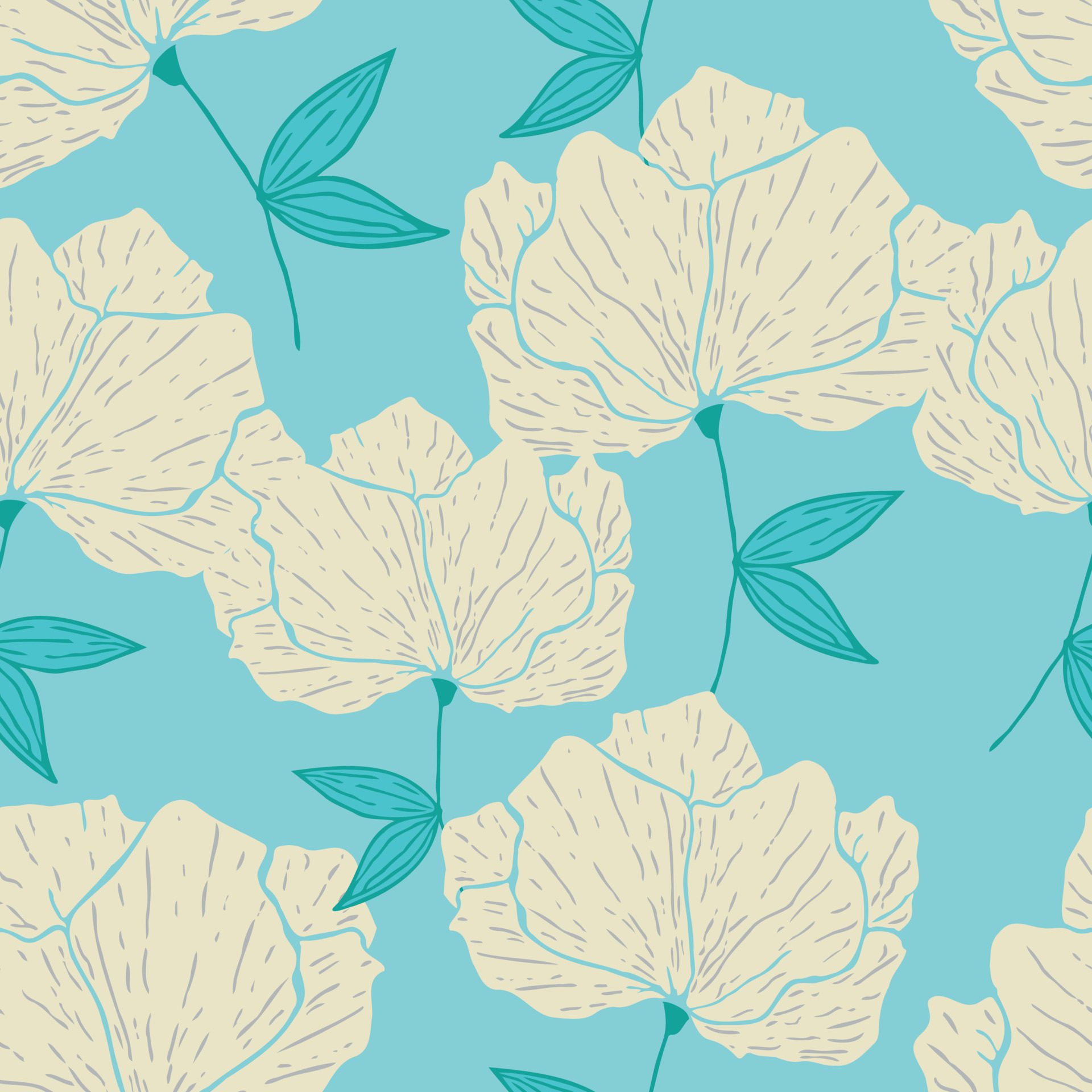 Seamless pattern with spring flowers and leaves. Hand drawn background. floral pattern for wallpaper or fabric. Botanic Tile. Free Vector