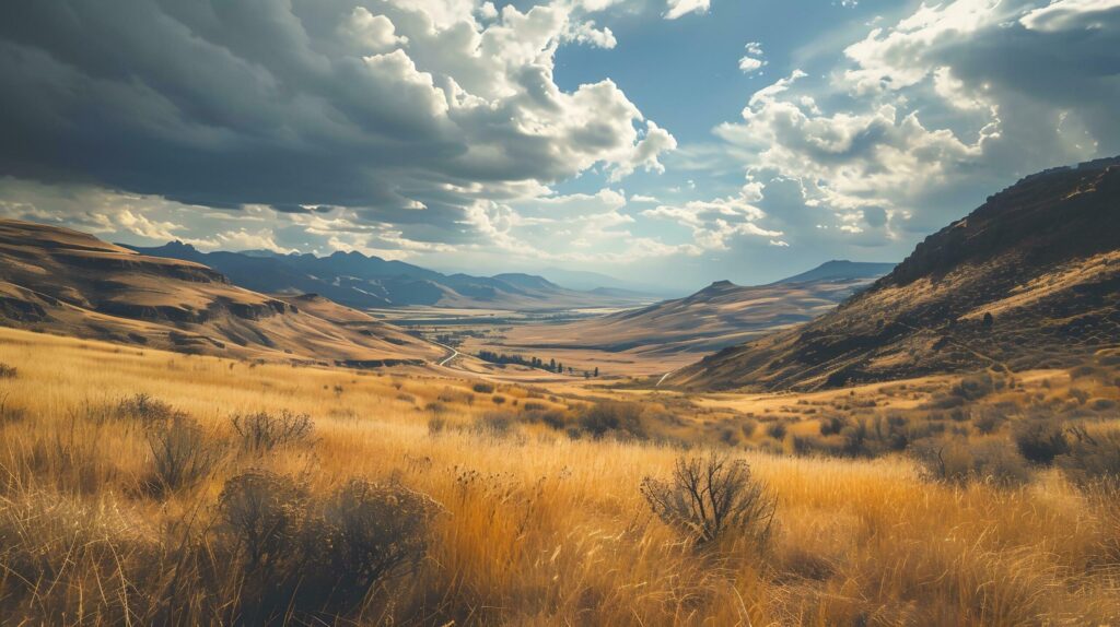 Sweeping Plains Under a Vast Sky in Late Summer Free Photo