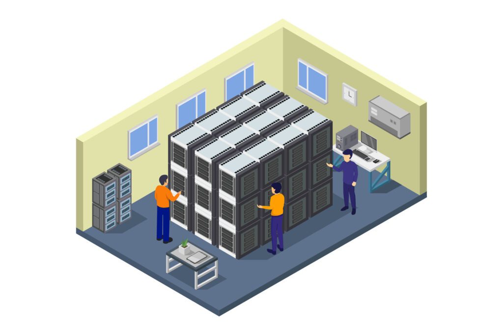 Isometric data center on white background Free Vector