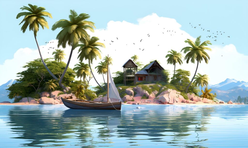 digital art beautiful island resort, ai generative Stock Free