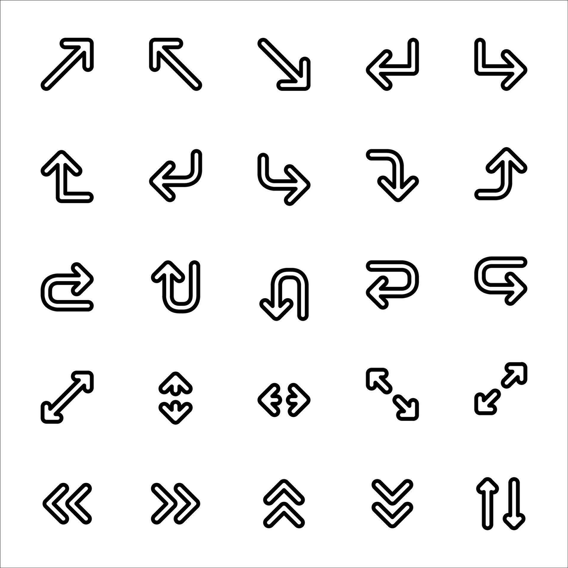 Arrow icon set. line icon collection. Containing up, down, cursor, arrow icons. Stock Free