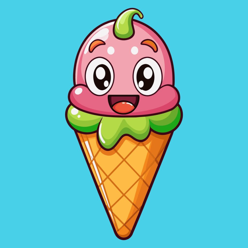 art of Ice cream cone cartoon style flat icon illustration Stock Free