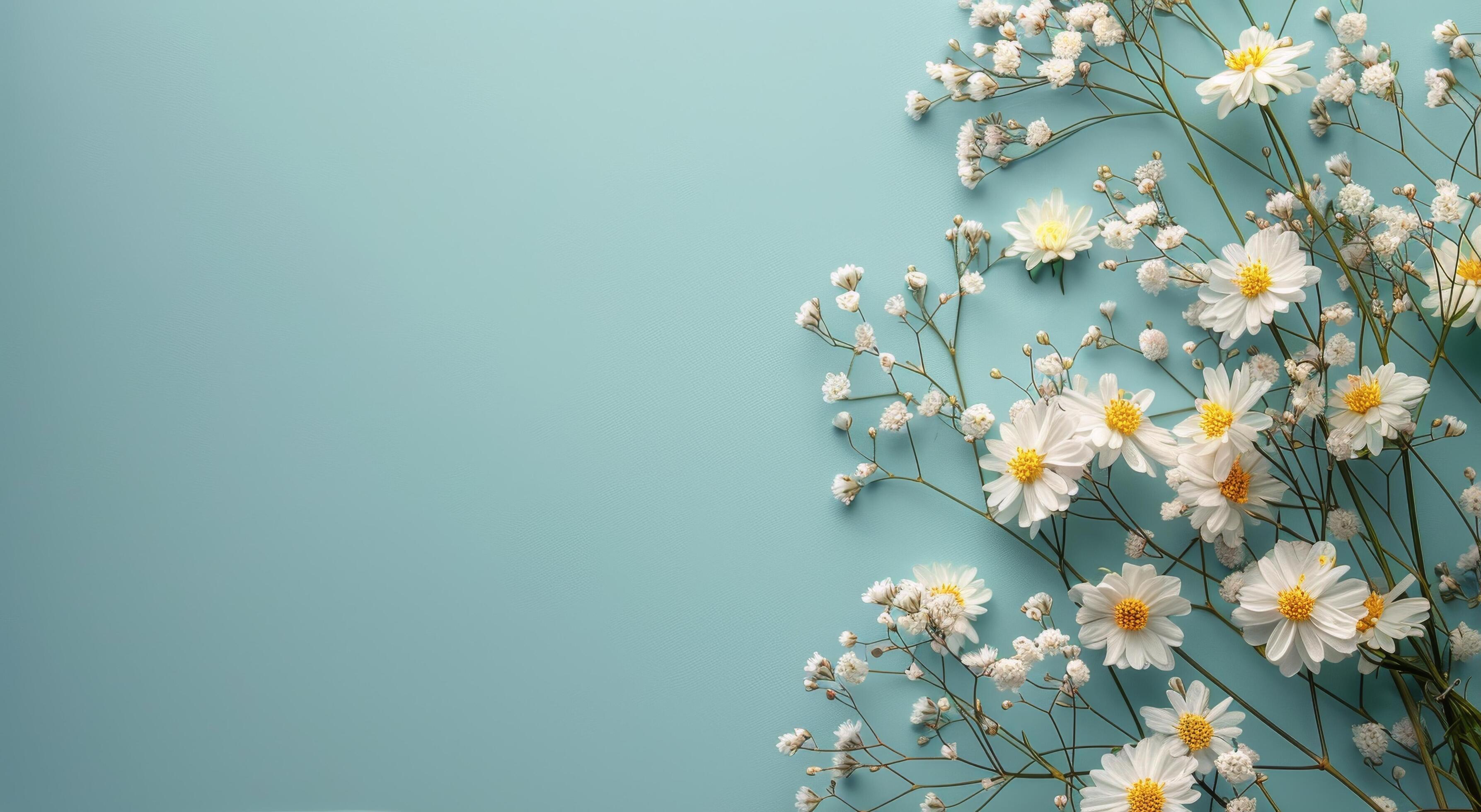 White Blossoms Arranged on a Blue Background Stock Free