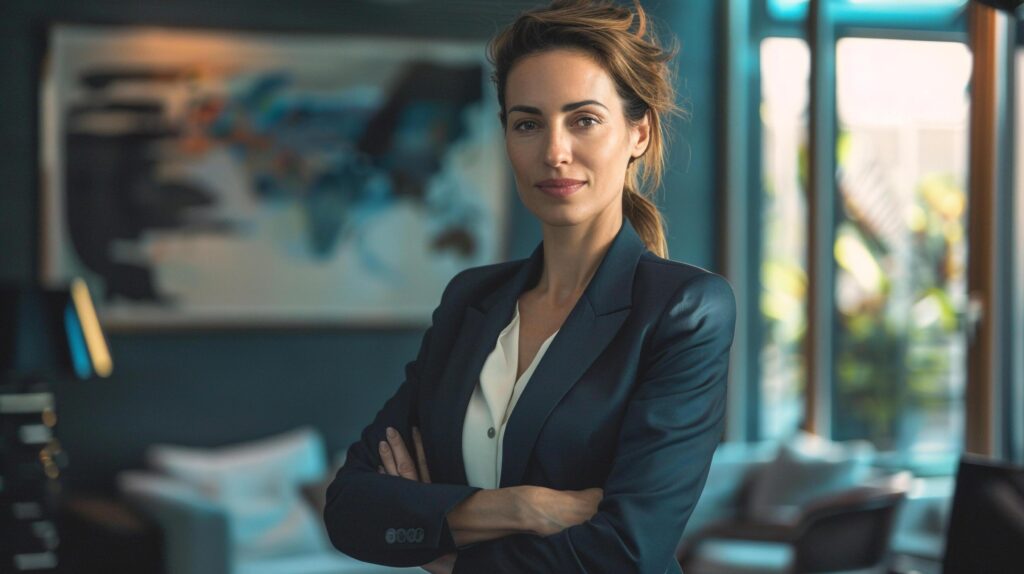 Woman in business attire inside room with window Stock Free