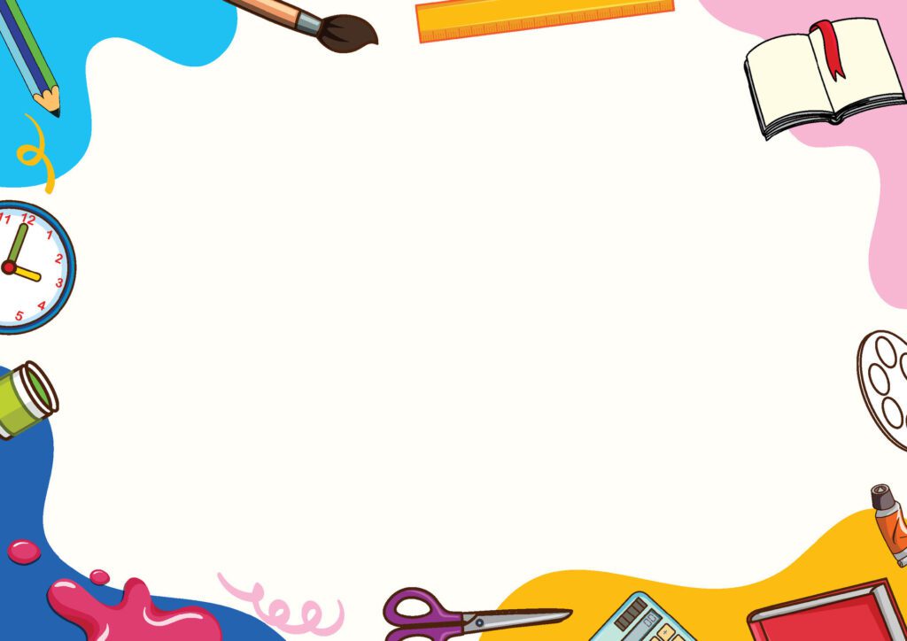 school supplies frame with colorful background Free Vector