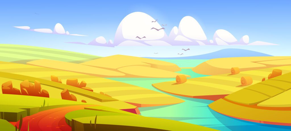 Rustic autumn meadow landscape, rural yellow field Free Vector and Free SVG