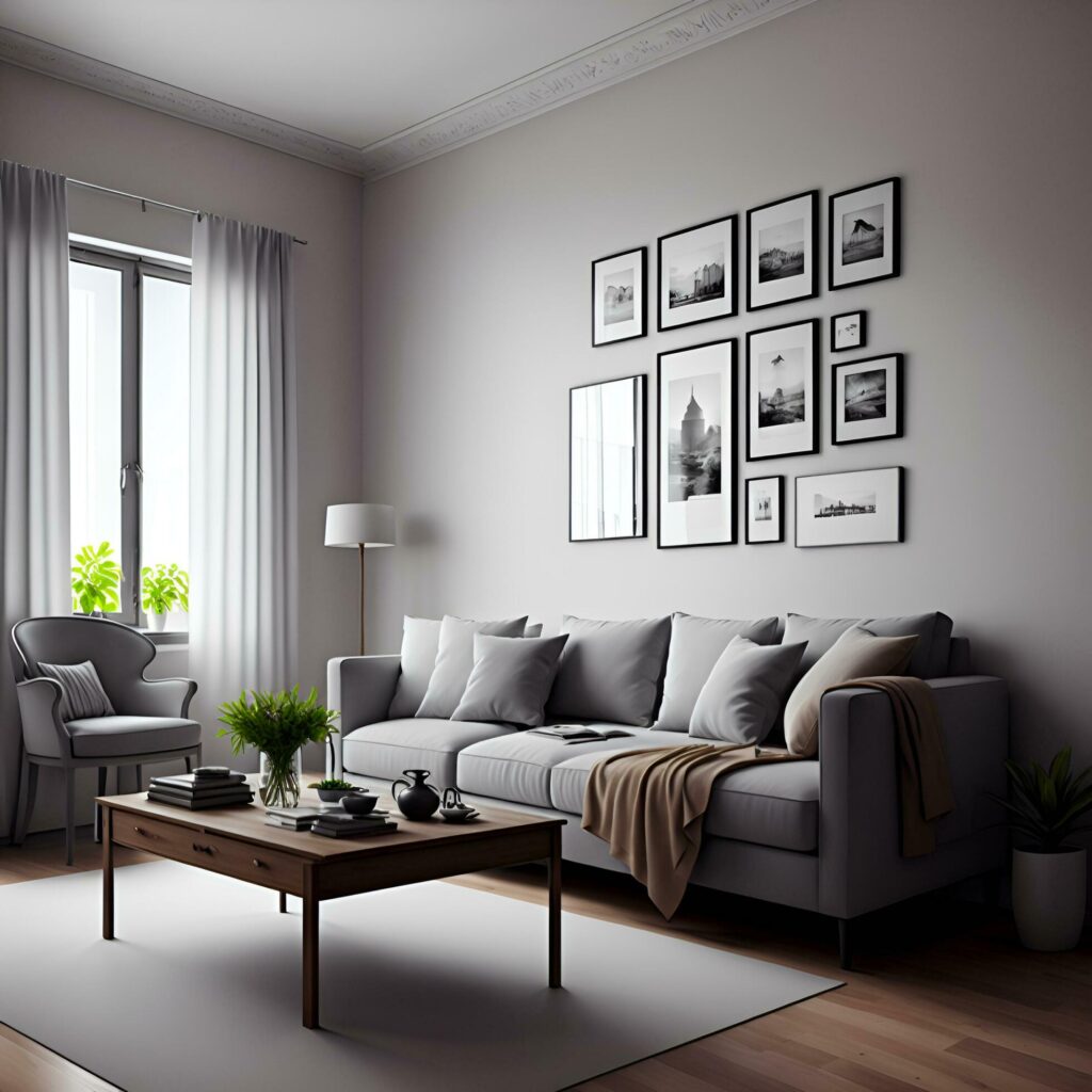 Living room interior. Stylish room interior design. Generative Artificial Intelligence. Stock Free