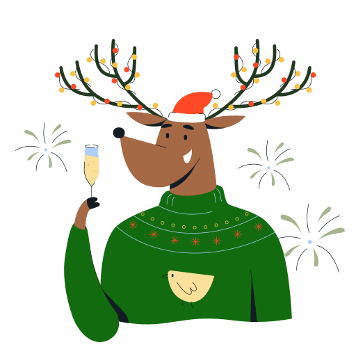 Reindeer, deer, new years eve illustration