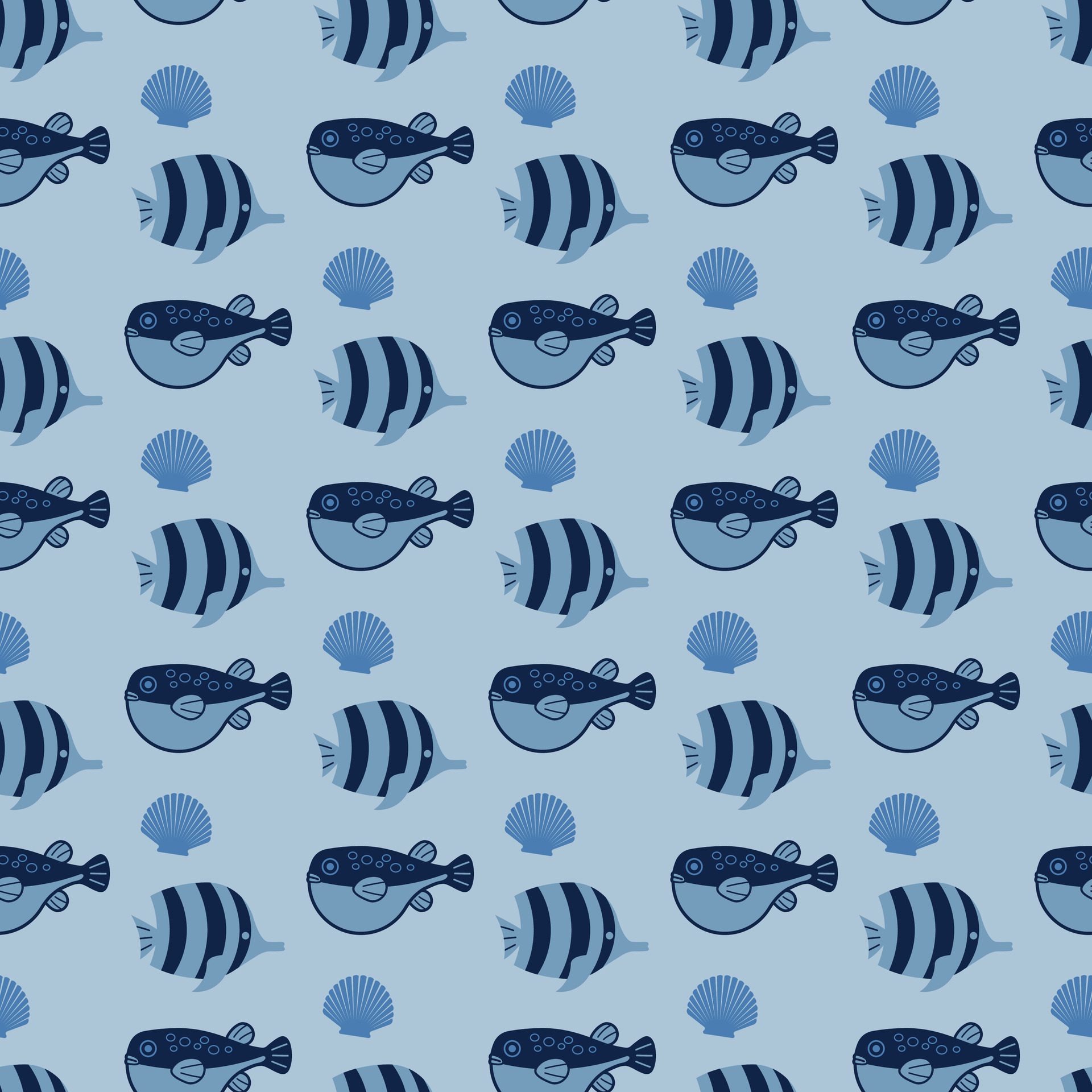 Clown Fish At Night Seamless Pattern Design Free Vector