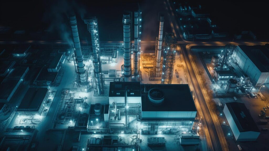 aerial view of an oil company in the night Stock Free