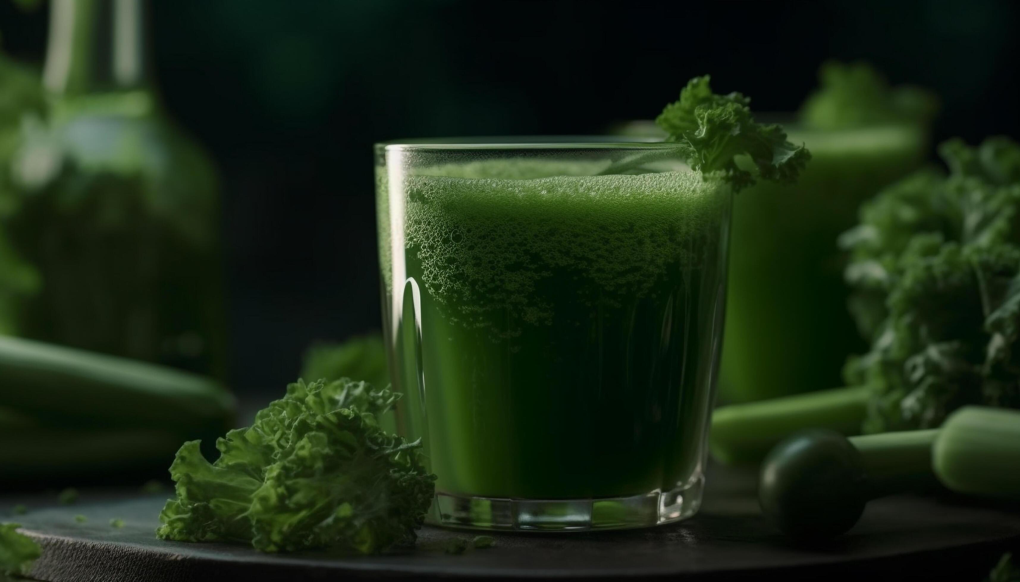 Healthy lifestyle Fresh organic vegetable smoothie on rustic wooden table generated by AI Stock Free