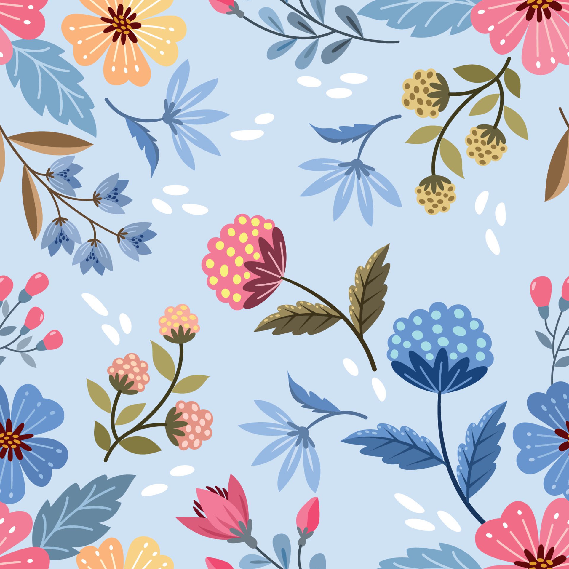 Colorful hand draw flowers seamless pattern. Free Vector