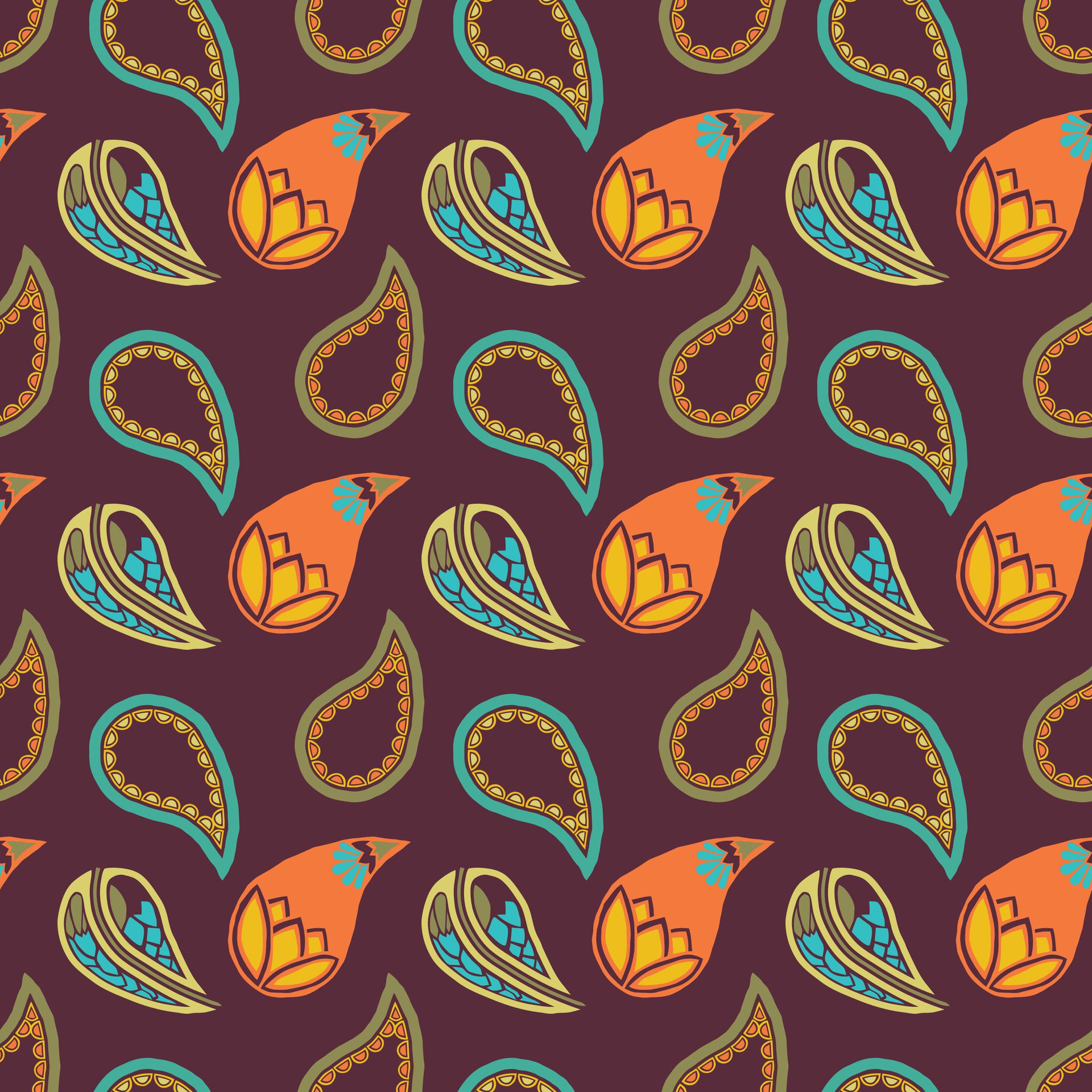 Boho Paisleys Seamless Pattern Design Free Vector