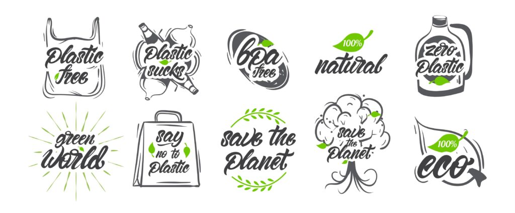 Collection of natural, no plastic, save the planet logos Stock Free