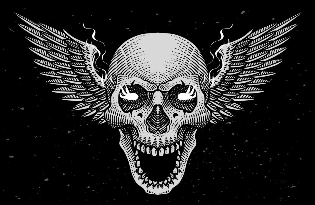 Artwork illustration grim reaper skull with wings drawing on a black background – Eps 10 Free Vector