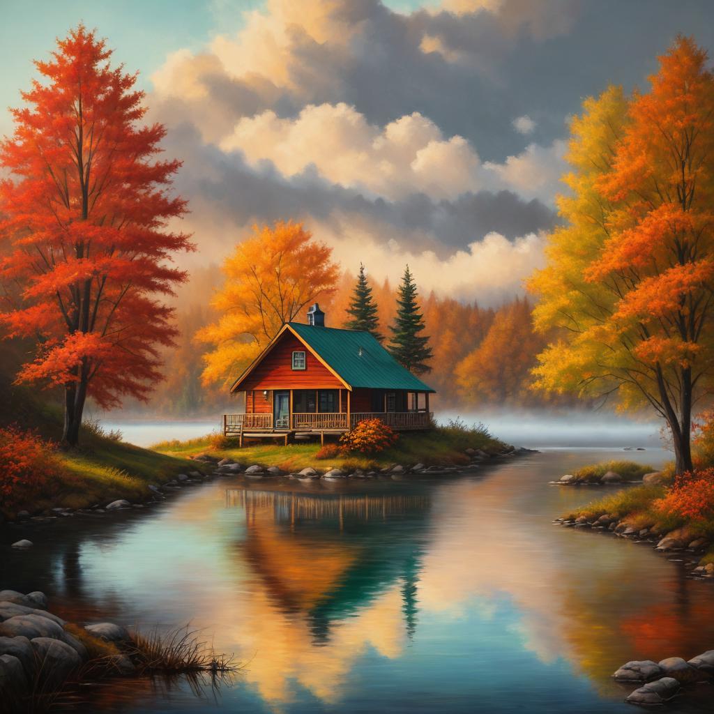 Oil painting,Highly detailed,Cozy cabin,Serene by @ai_generated