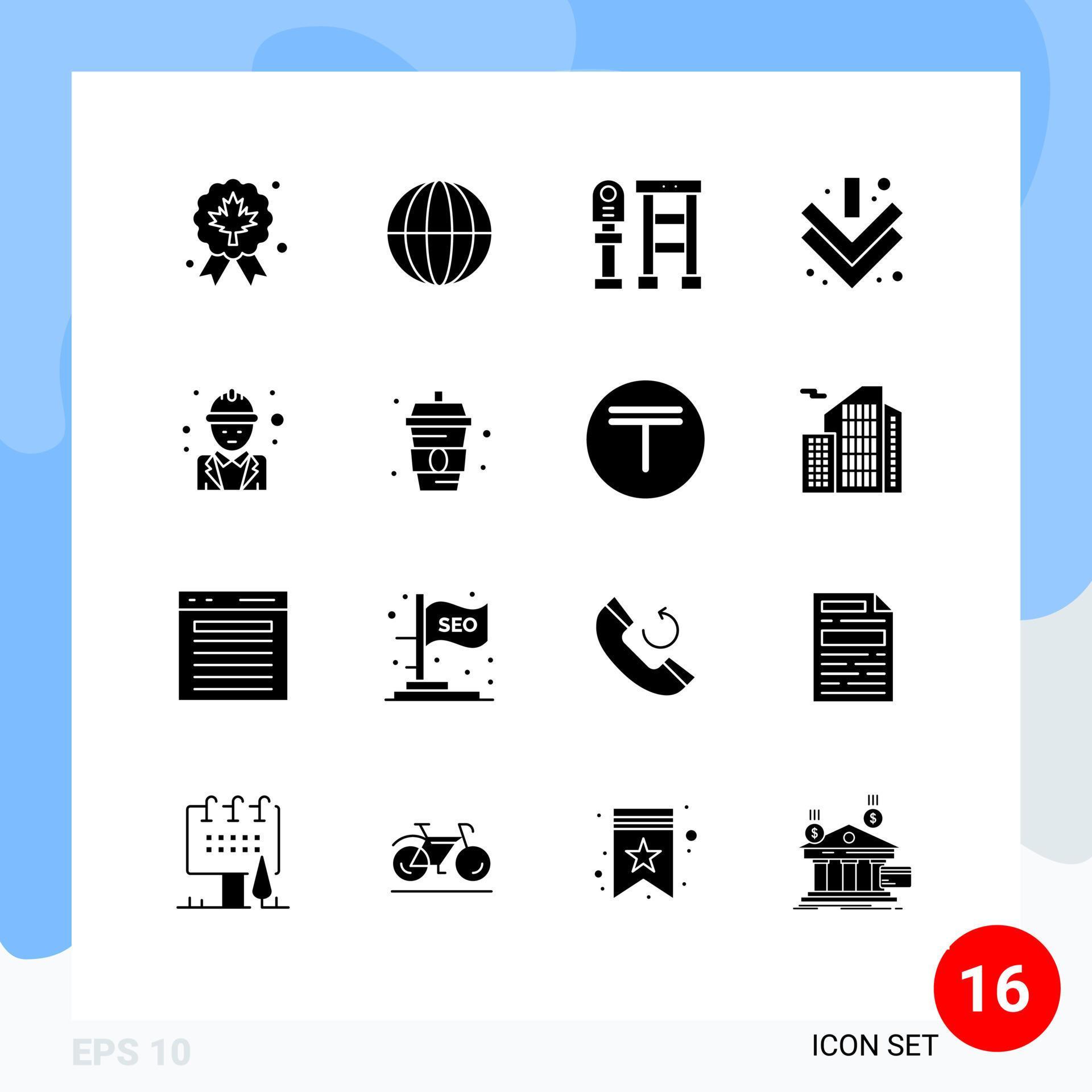 16 Universal Solid Glyph Signs Symbols of labor chief bench full arrow Editable Vector Design Elements Stock Free