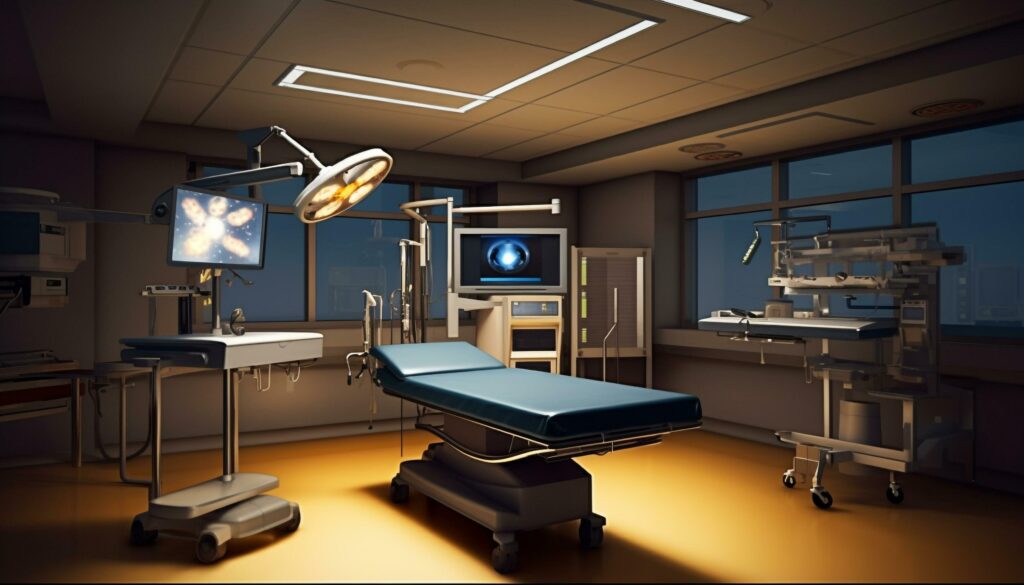 Modern healthcare machinery illuminates hospital ward for expert surgery generated by AI Stock Free