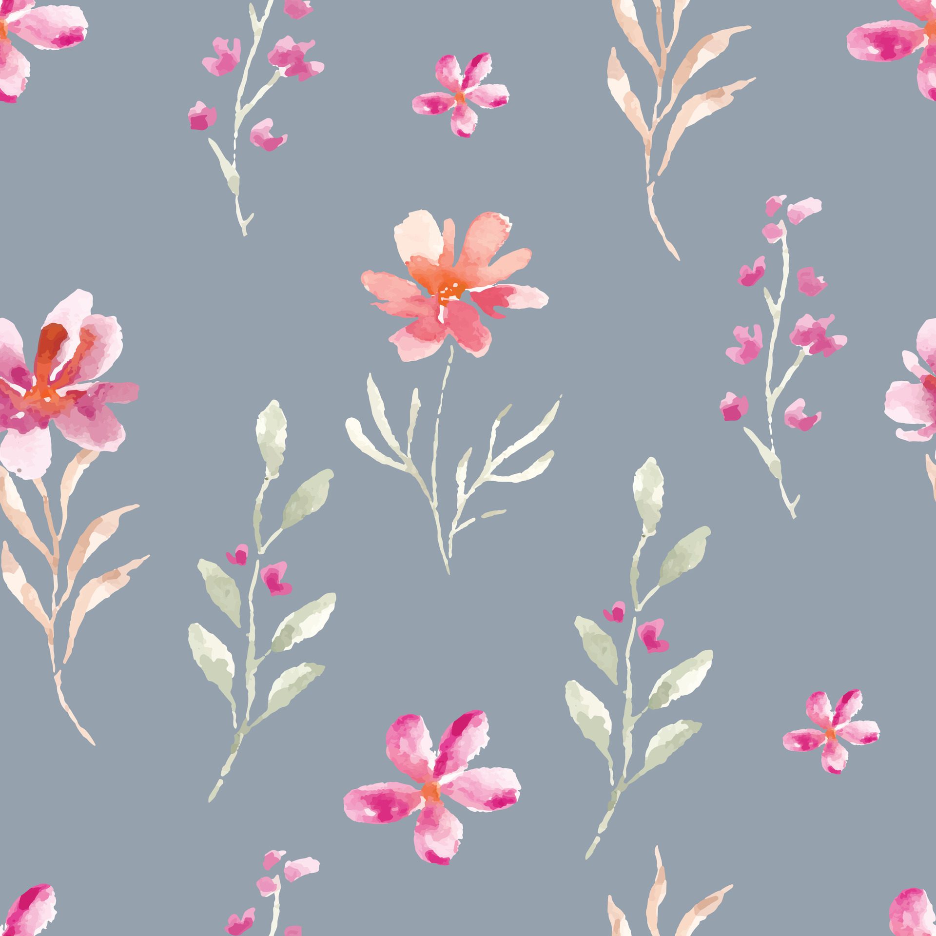 Wild Watercolor Flower and Leaves Seamless Pattern Free Vector