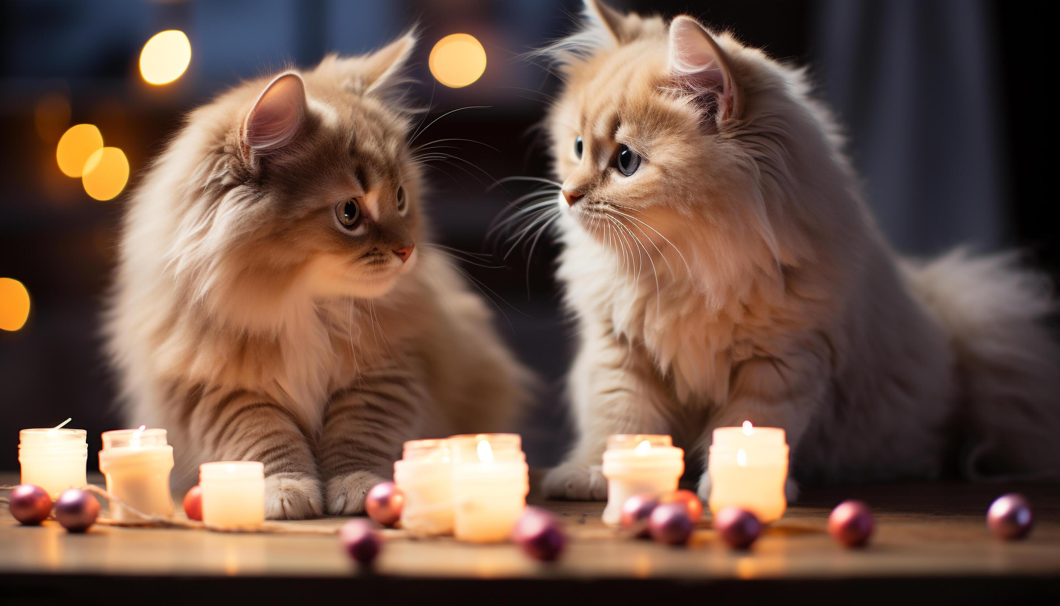 AI generated Cute kitten playing with candle, surrounded by family and friends generated by AI Stock Free