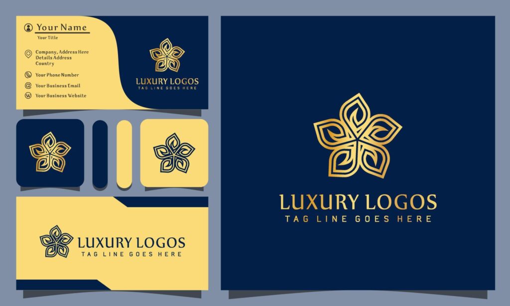 Gold flower leaves luxury logos design vector illustration with line art style vintage, modern company business card template Stock Free and Free SVG